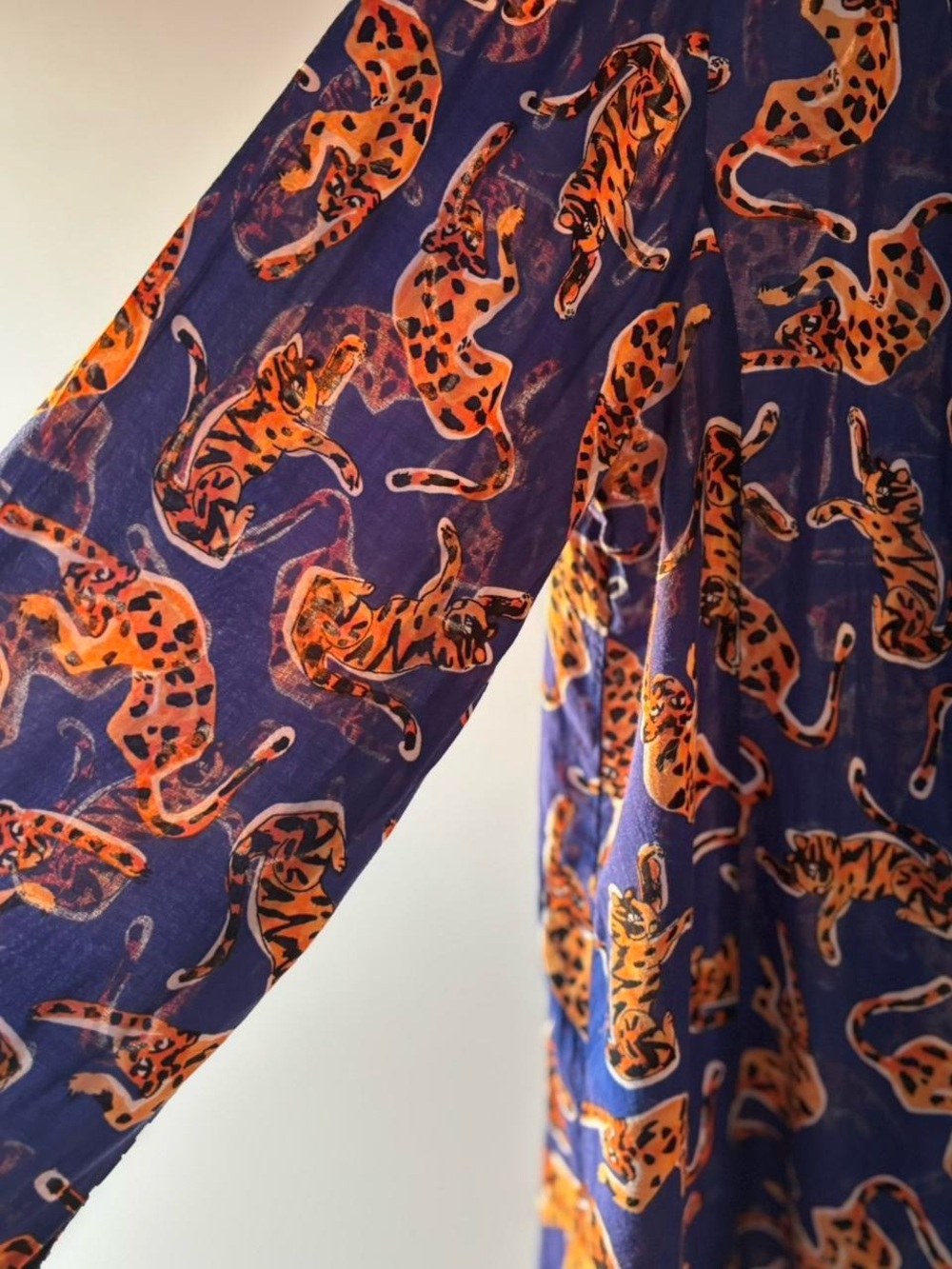 Anthropologie Blue Leopard-Print Tie-Neck Women's Blouse - Picture 3 of 4
